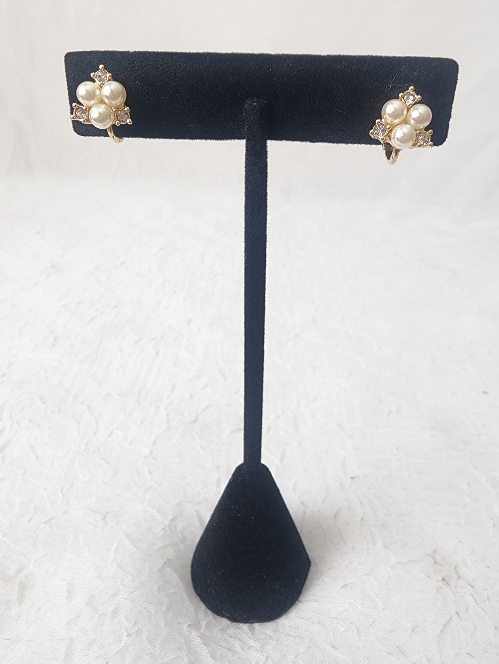 Auth Dior Pearl Crystal Cluster Clip Earrings